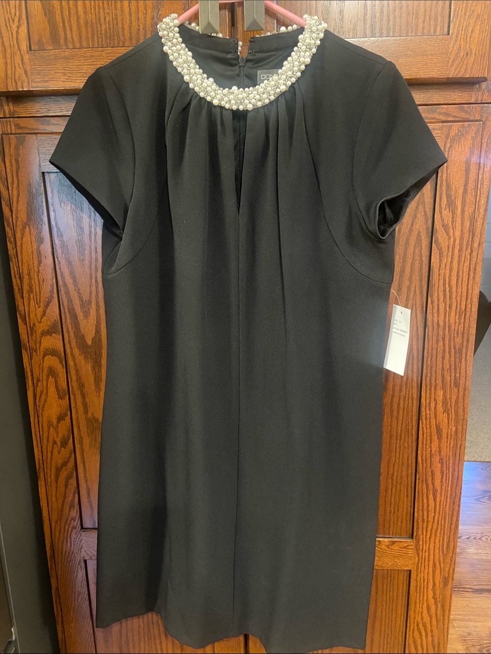 Black Pearl-Embellished Short Sleeve Dress by Donna Ricco.  Size 12 Fully lined